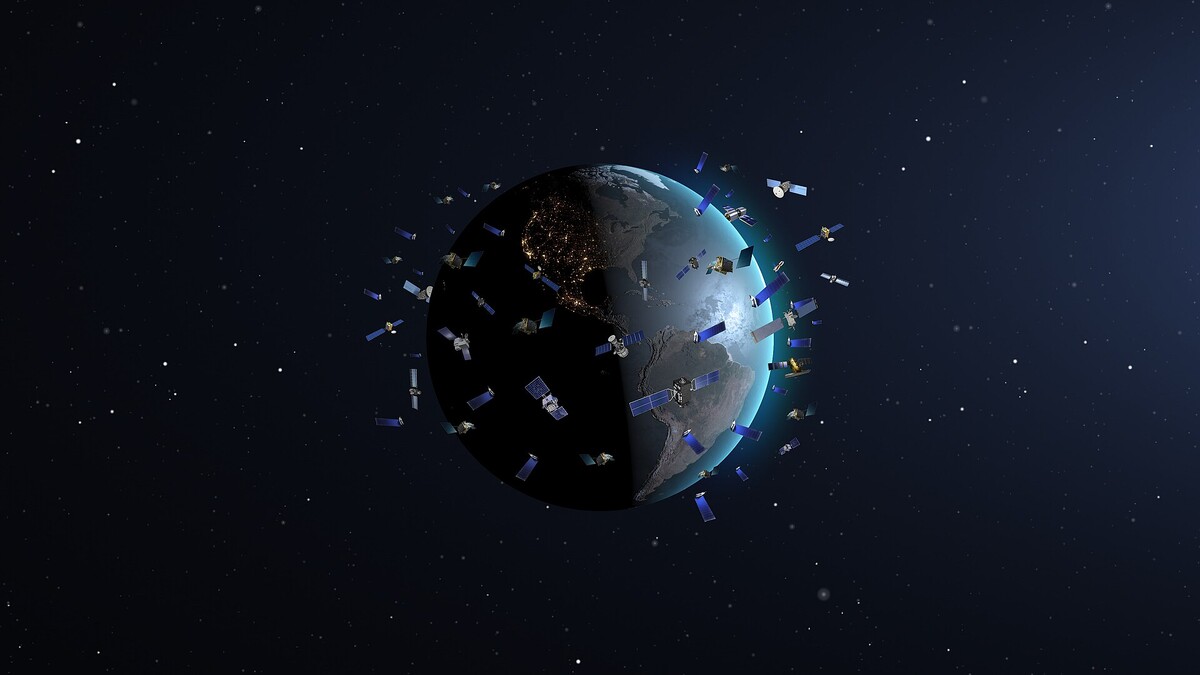 SpaceSail, rival da Starlink, homologa antena no Brasil: o que se sabe Ilustração de satélites em órbita baixa ao redor da Terra